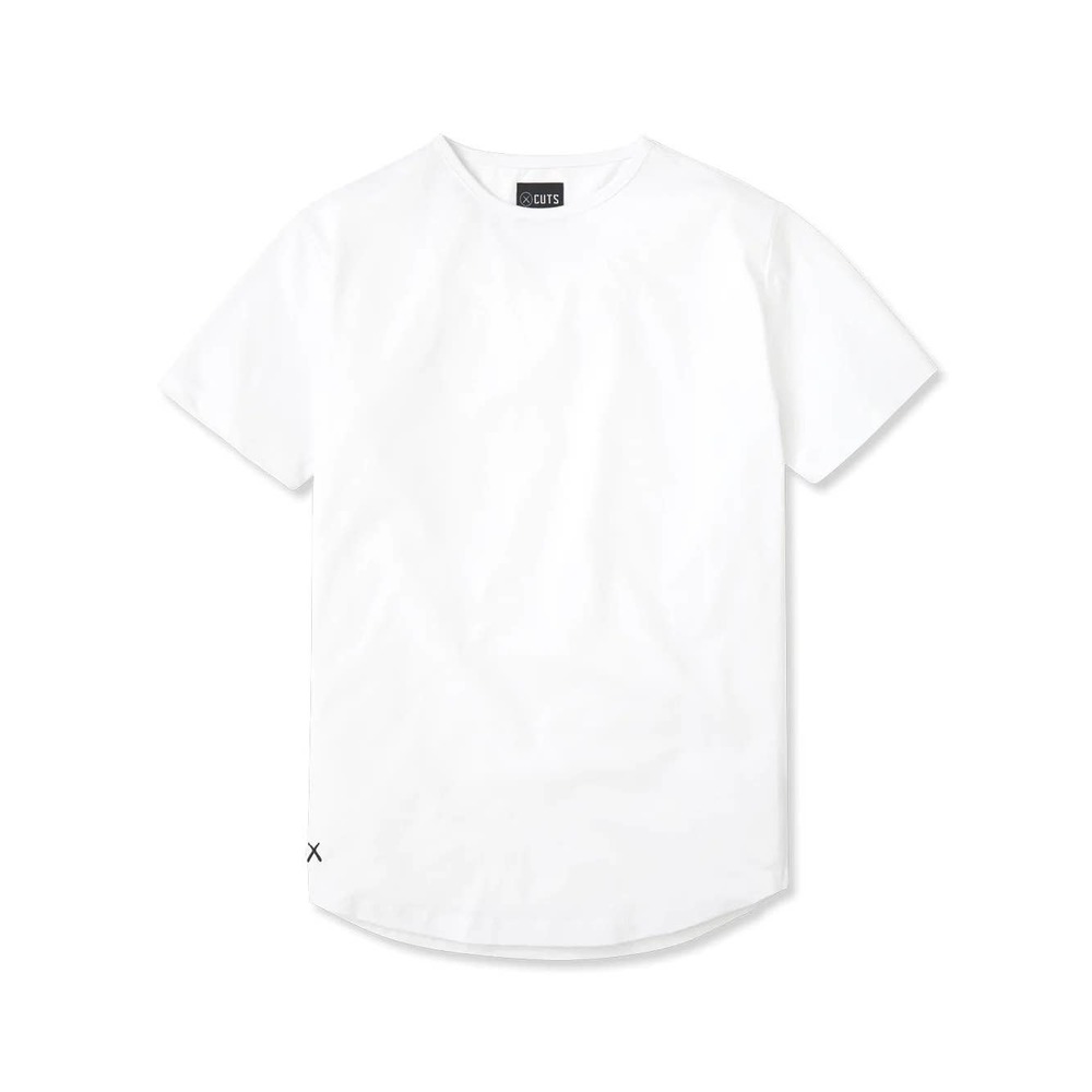 Cuts Clothing Men's Curve Hem Crew Neck 4 Way Stretch Tee T-Shirt - White